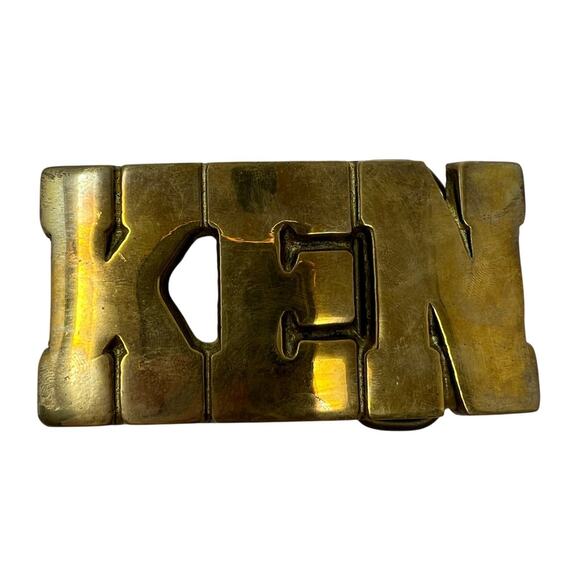Vintage Cut-Out Name Ken Brass Belt Buckle Barbie - Picture 1 of 4